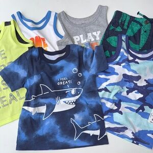 FALLS CREEK New 6pc Toddler Boy 24M Tank Top, T-shirts, Shorts Bundle QQ5